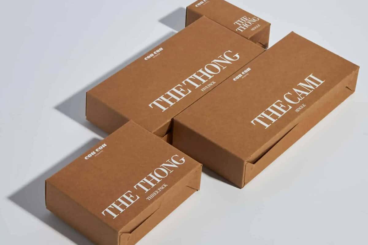 Product cartons for a clothing company