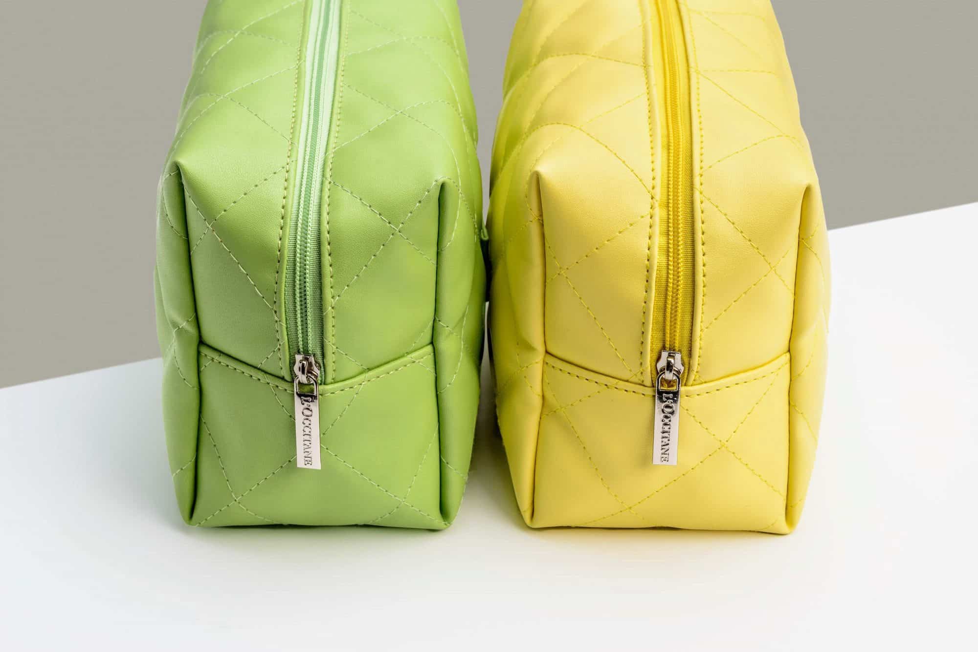 Green and yellow bespoke pouch for beauty brand