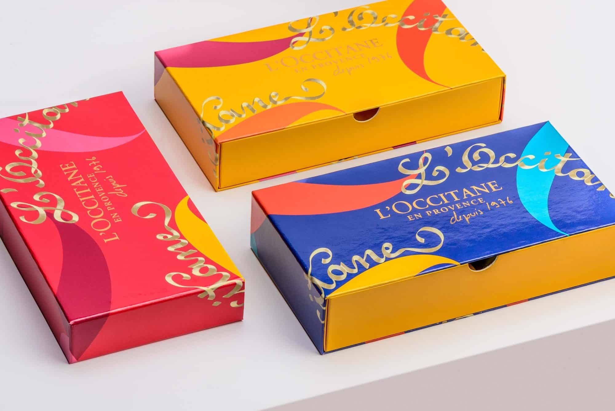 Image of bespoke L'Occitane folding gift box and carton packaging for ecommerce products.