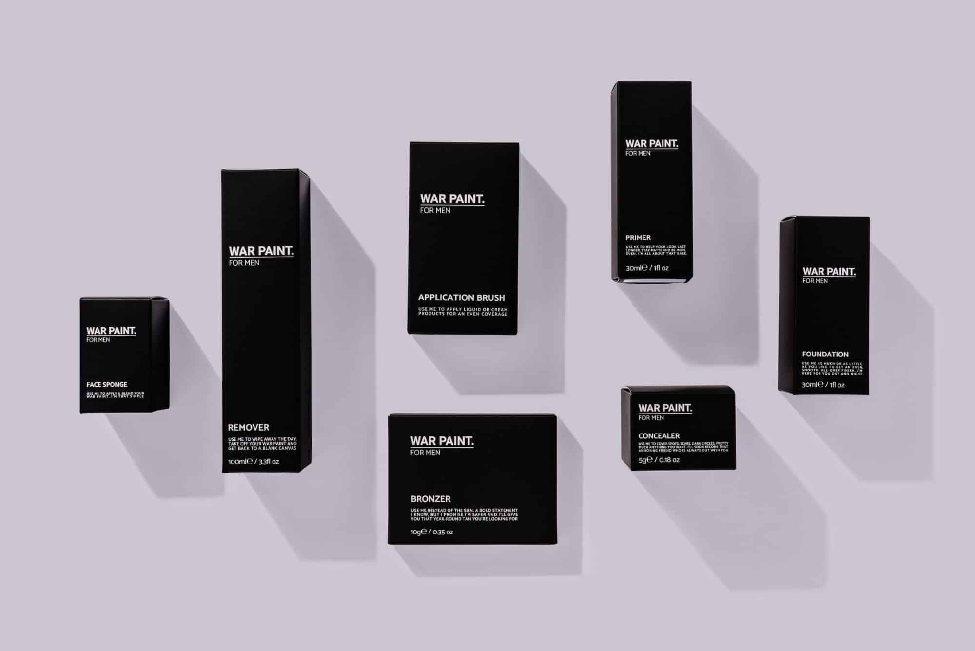 Black product carton for cosmetic brand War Paint